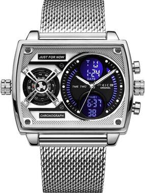 Stylish Men's Big Face Square Quartz Watch - Waterproof, Chronograph, Dual Time